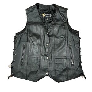 Xelement Brown Leather XL Motorcycle Vest Tie Sides